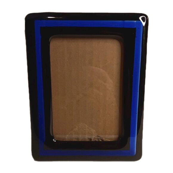 Art Deco Cobalt Blue And Black Glass Rectangle Tabletop Picture Photo Frame - Picture 1 of 13